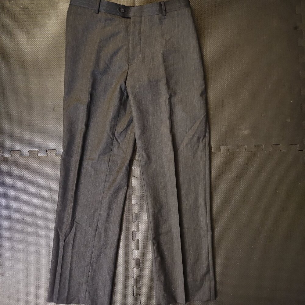 EGARA Men's Charcoal Super 120s Wool Flat Front Dress Pants SZ 38 / 44L